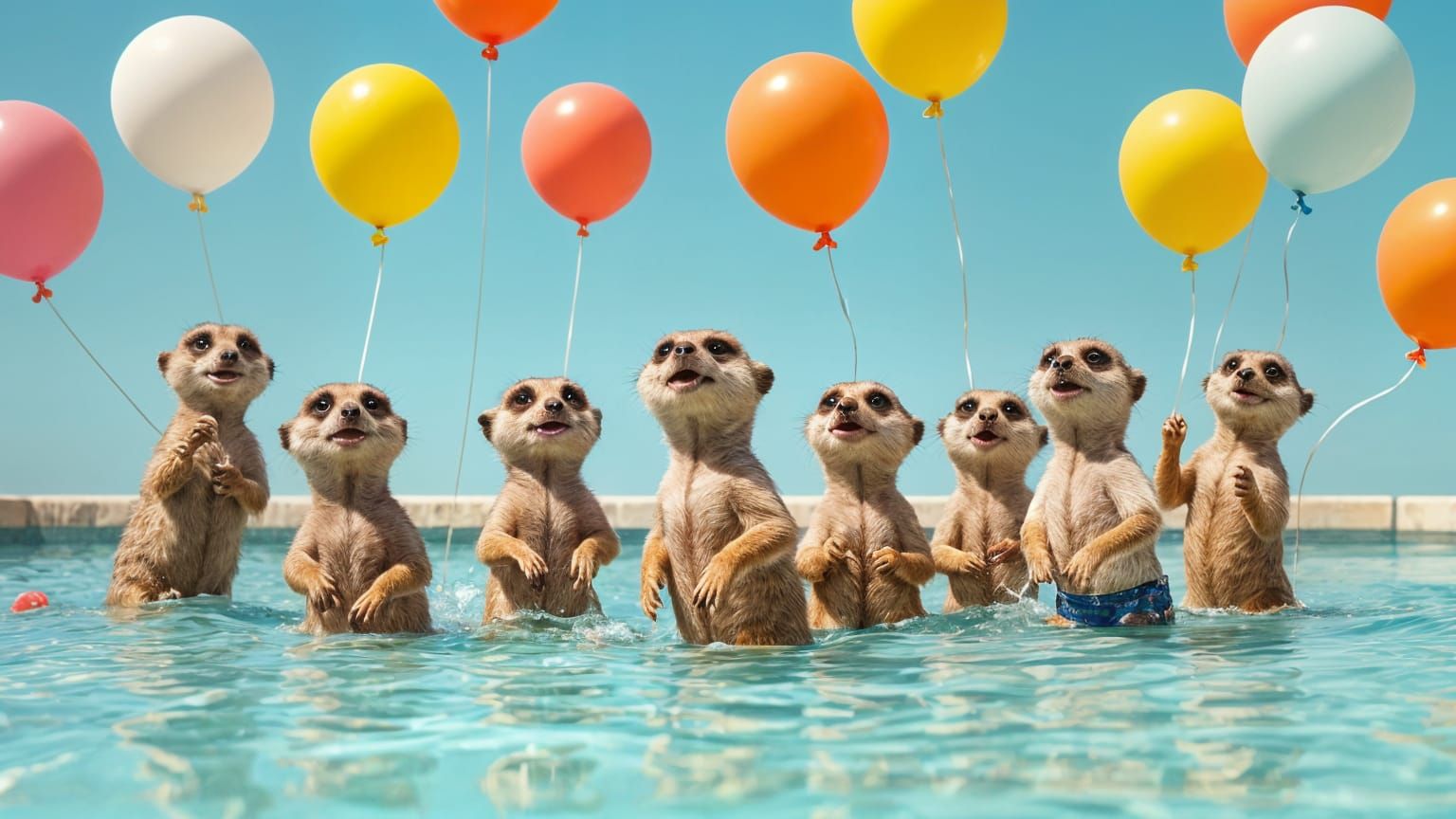 Meerkats Frolicking in a Balloon-Filled Pool