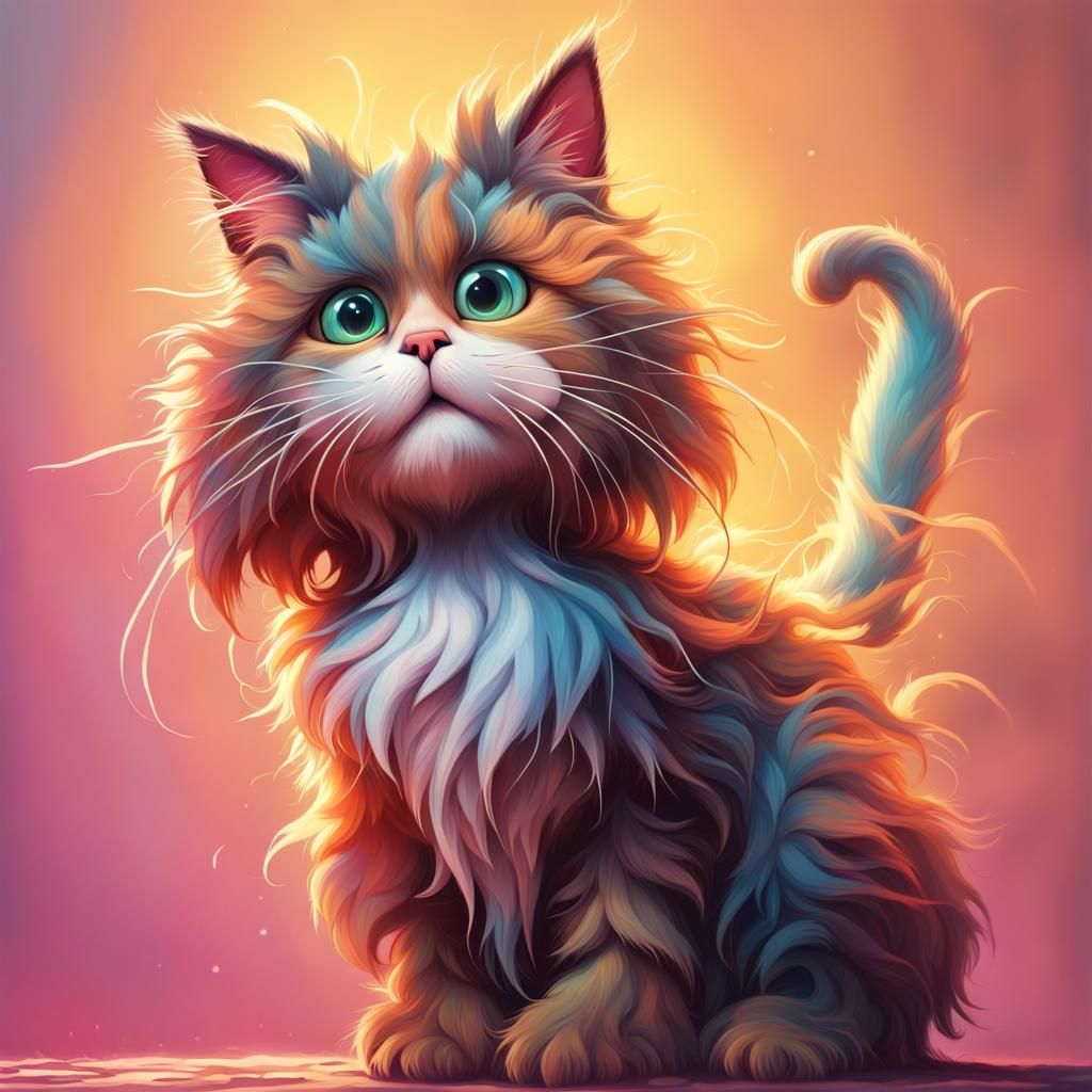 Surprised Cartoon Cat with Frazzled Hair