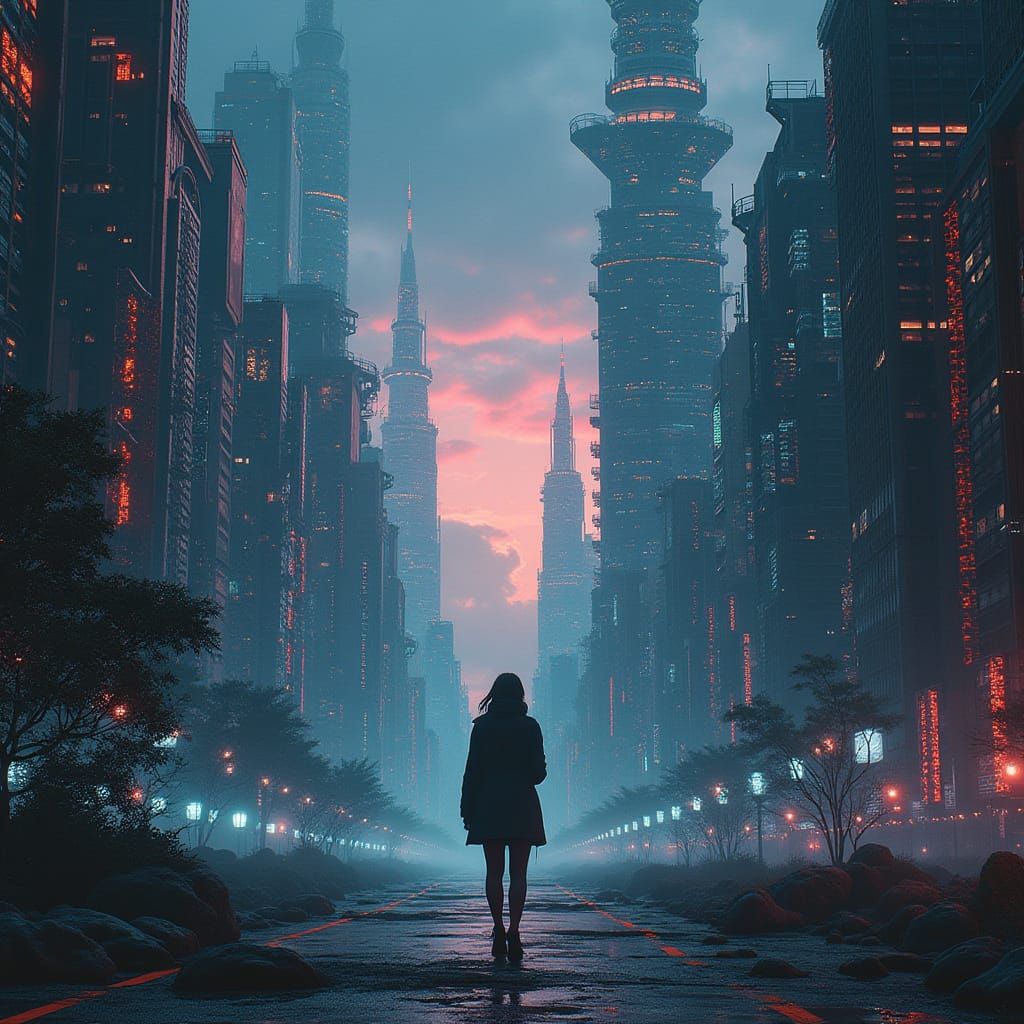 Utopian Biopunk World with Kinetic ASCII Art