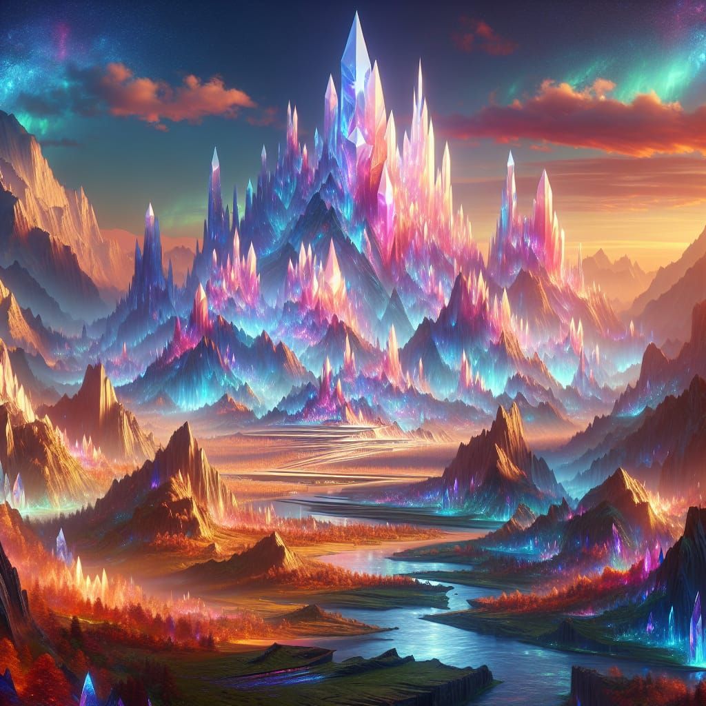 Crystalline Mountains in a Detailed Matte Painting