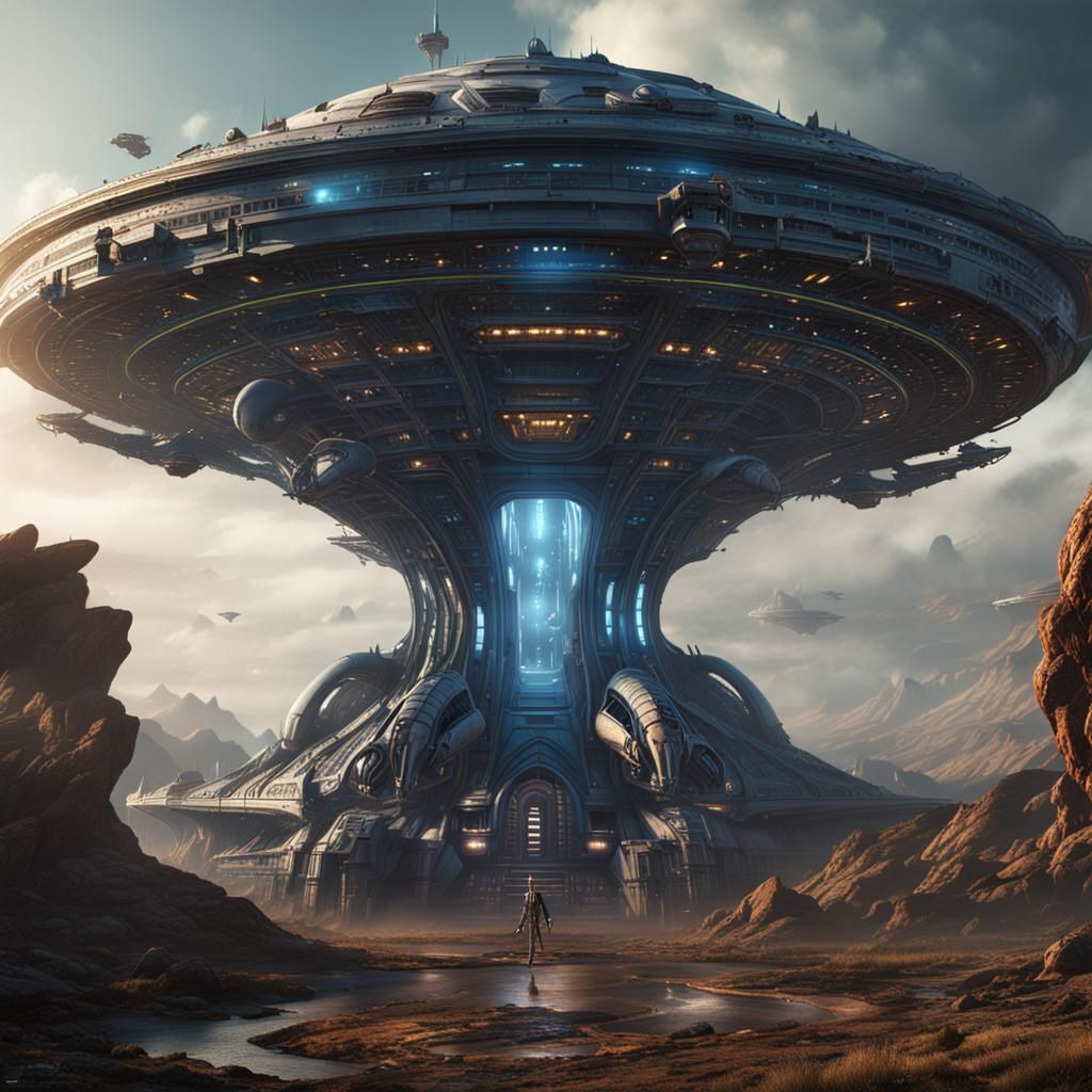 Alien in Spaceship: Detailed Matte Painting