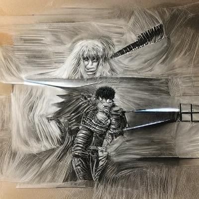 Guts and Griffith sword duel charcoal drawing