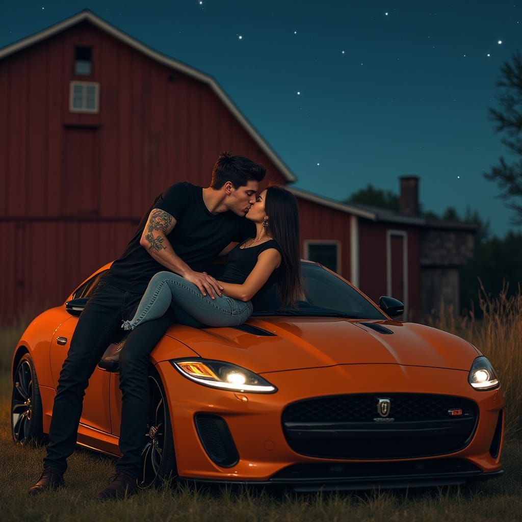 Romantic Moment in a Starry Night Landscape