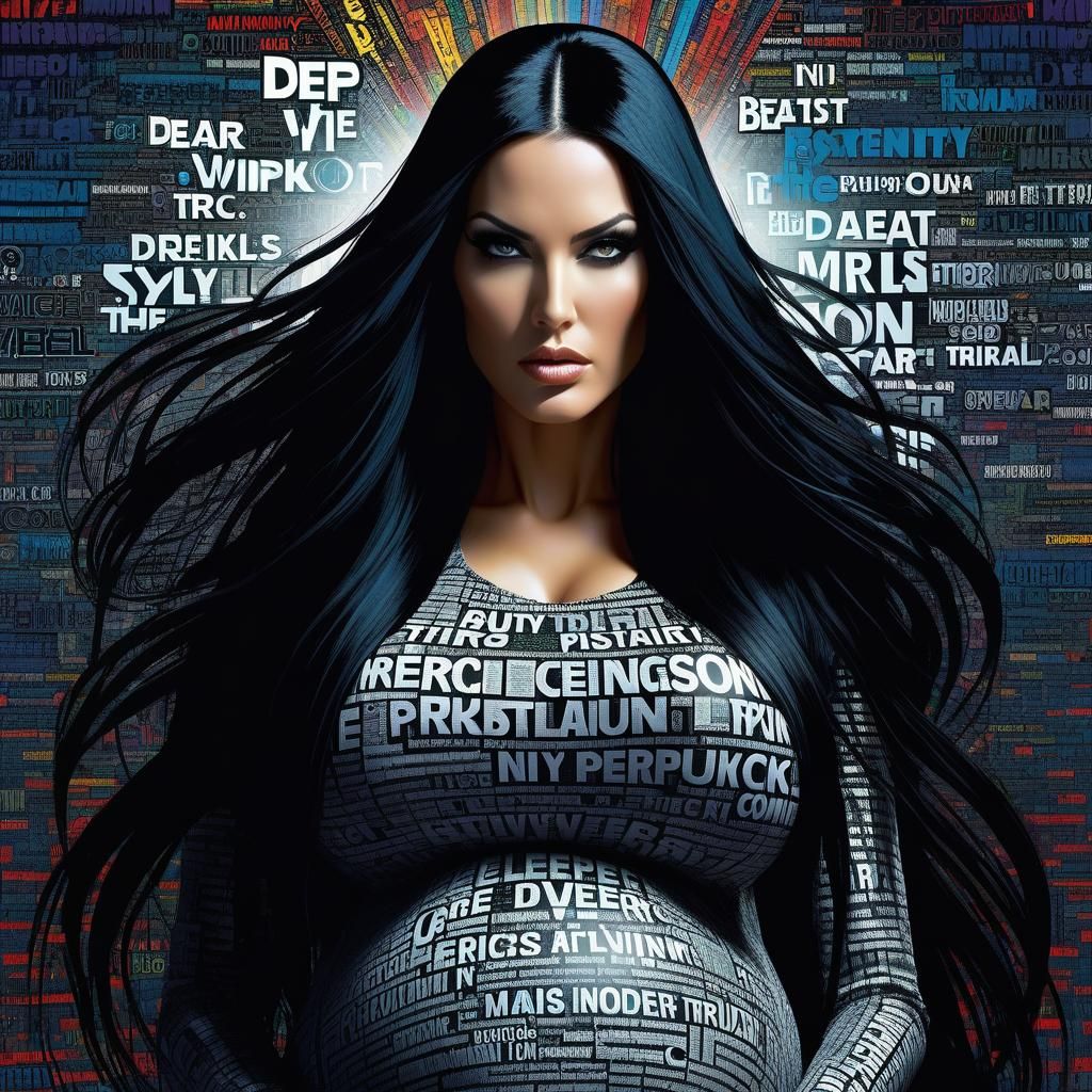 Text Adorned Pregnant Woman in Comic Art Style