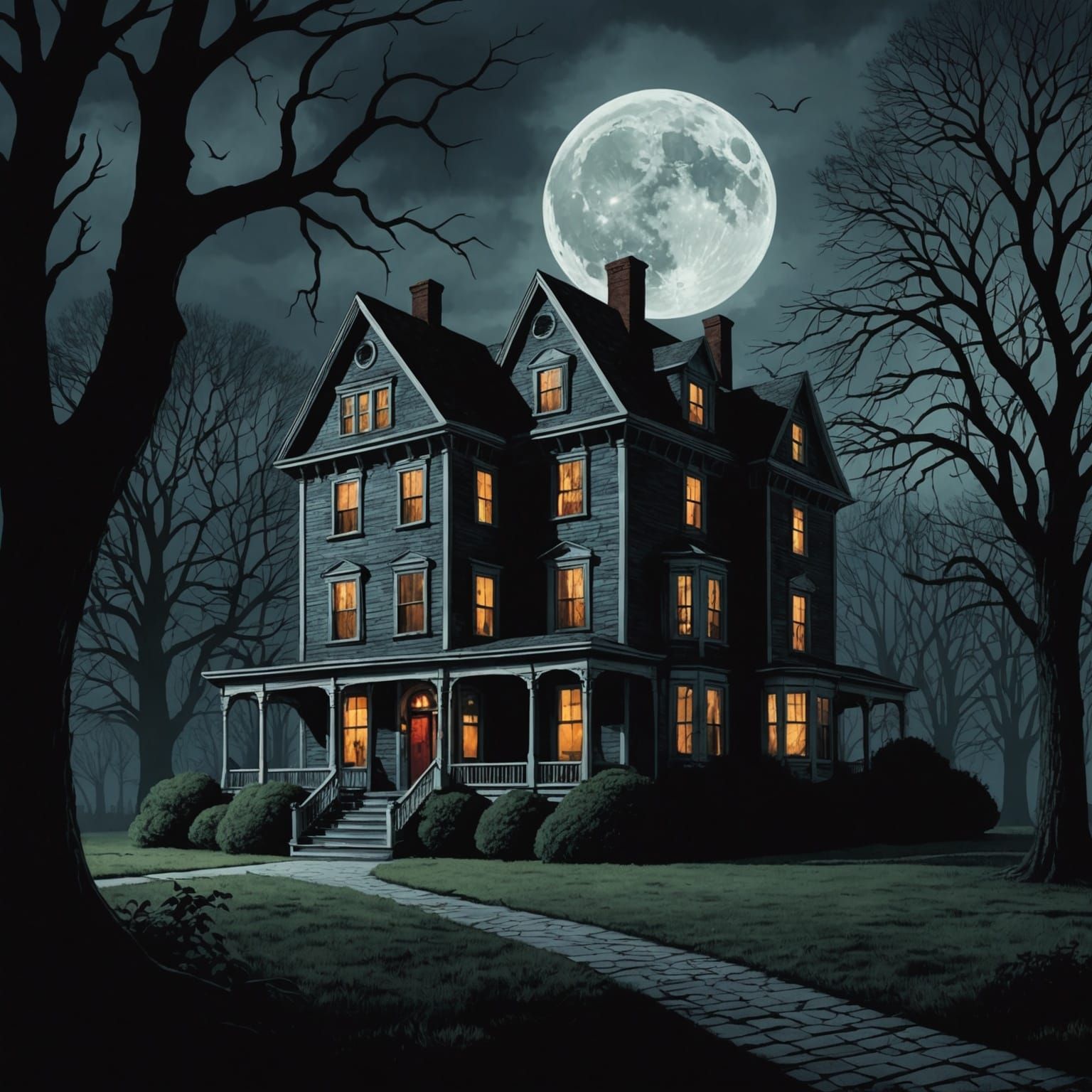 Ominous Amityville Horror House in Surreal Style