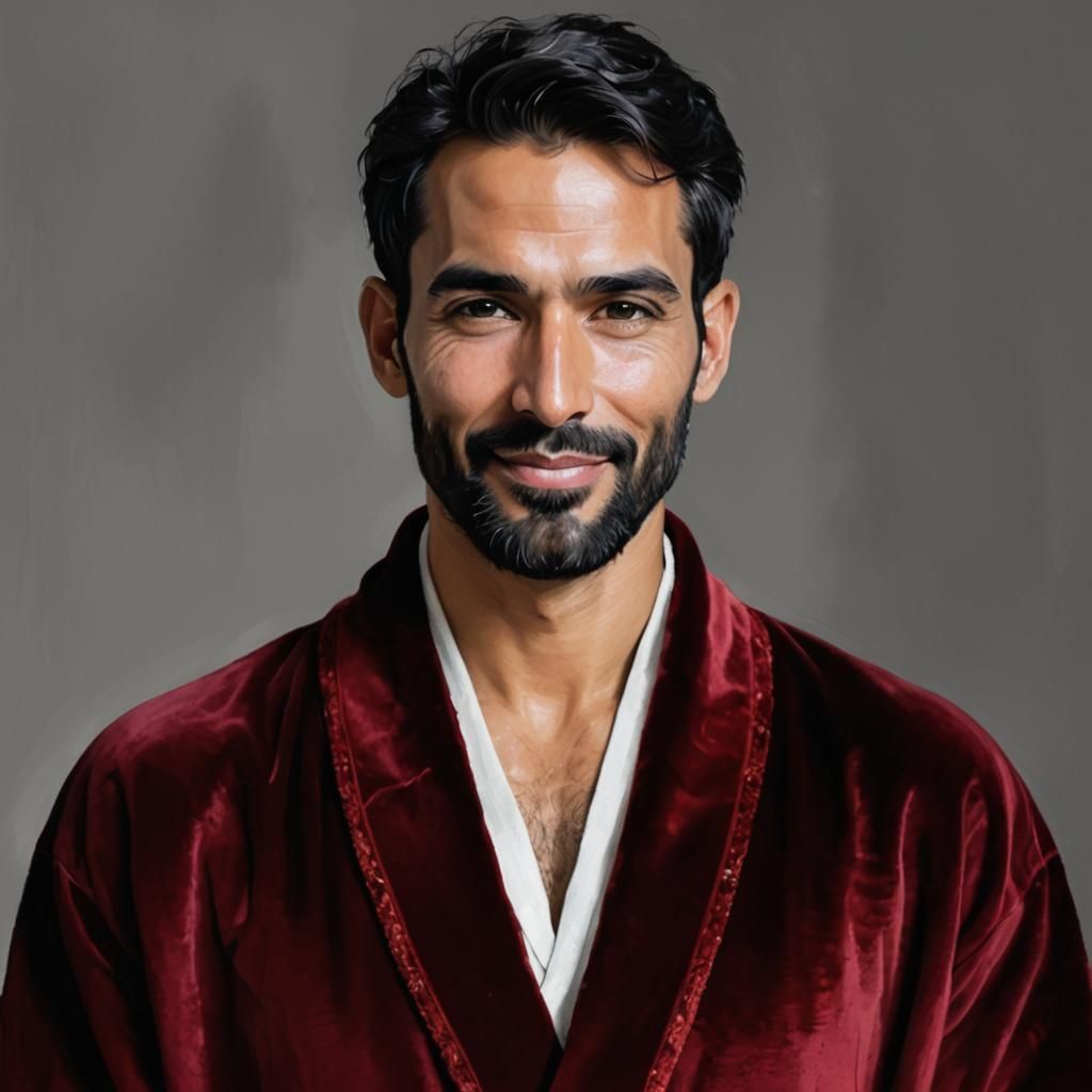 Portrait of a Man in Red Velvet Robe as Impasto Painting