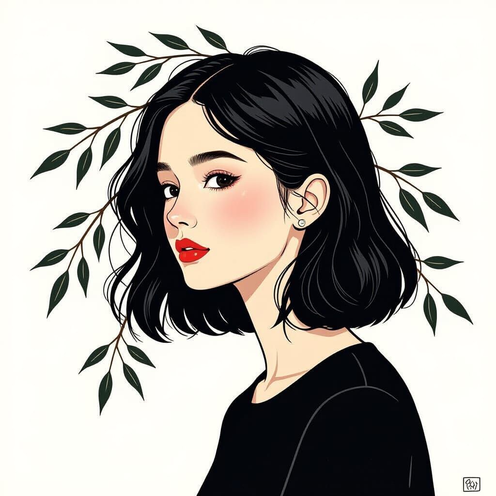 Girl with Willow Hair in Soviet Linear Style