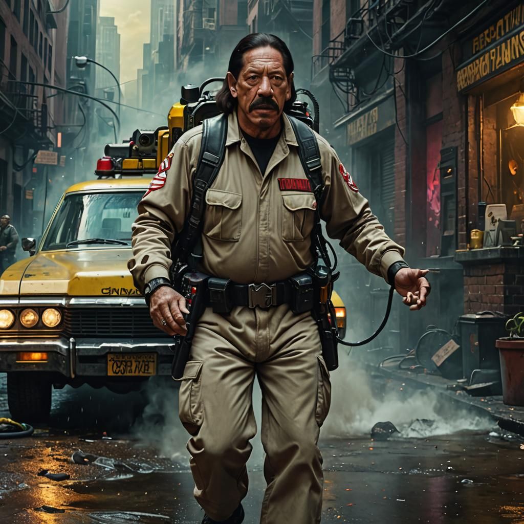 Danny Trejo dressed as a Ghostbuster in the 1980s