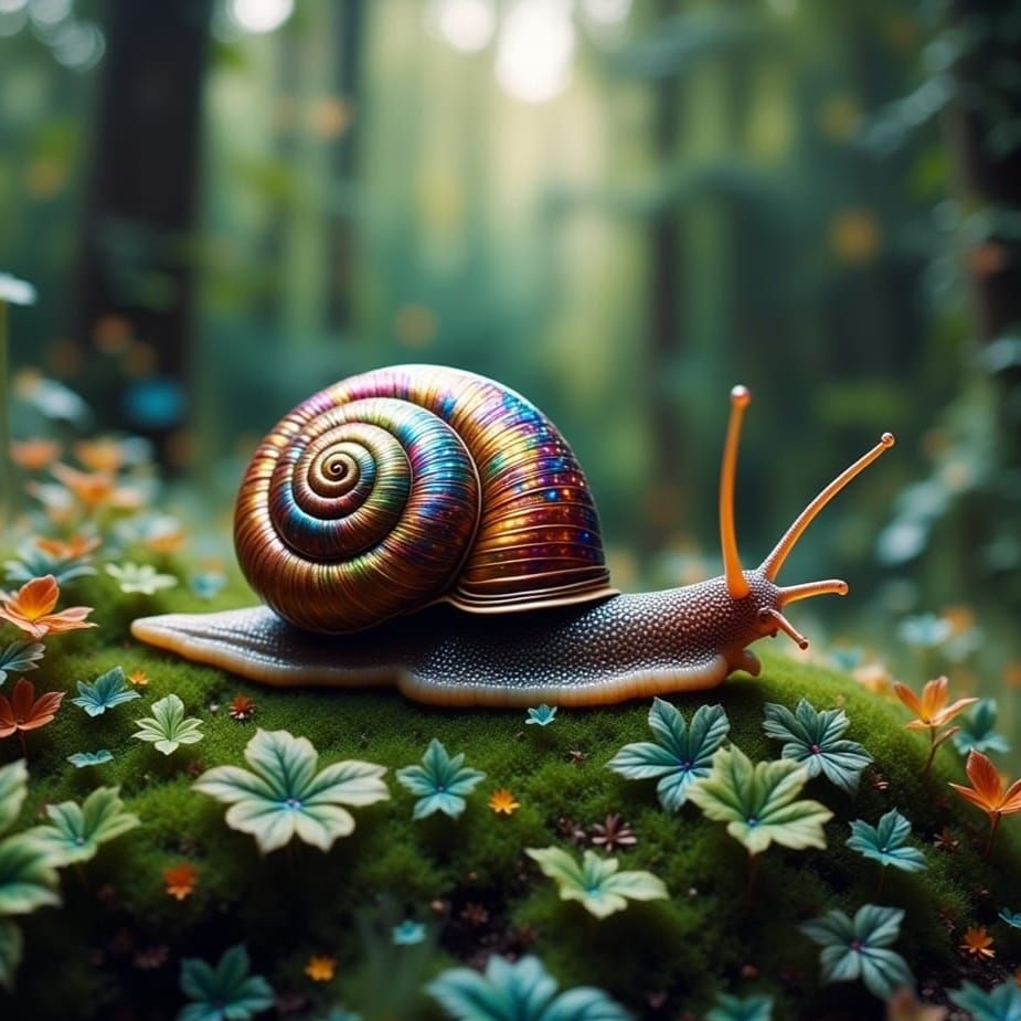 Fantasy Snail with Swirling Rainbow Patterns