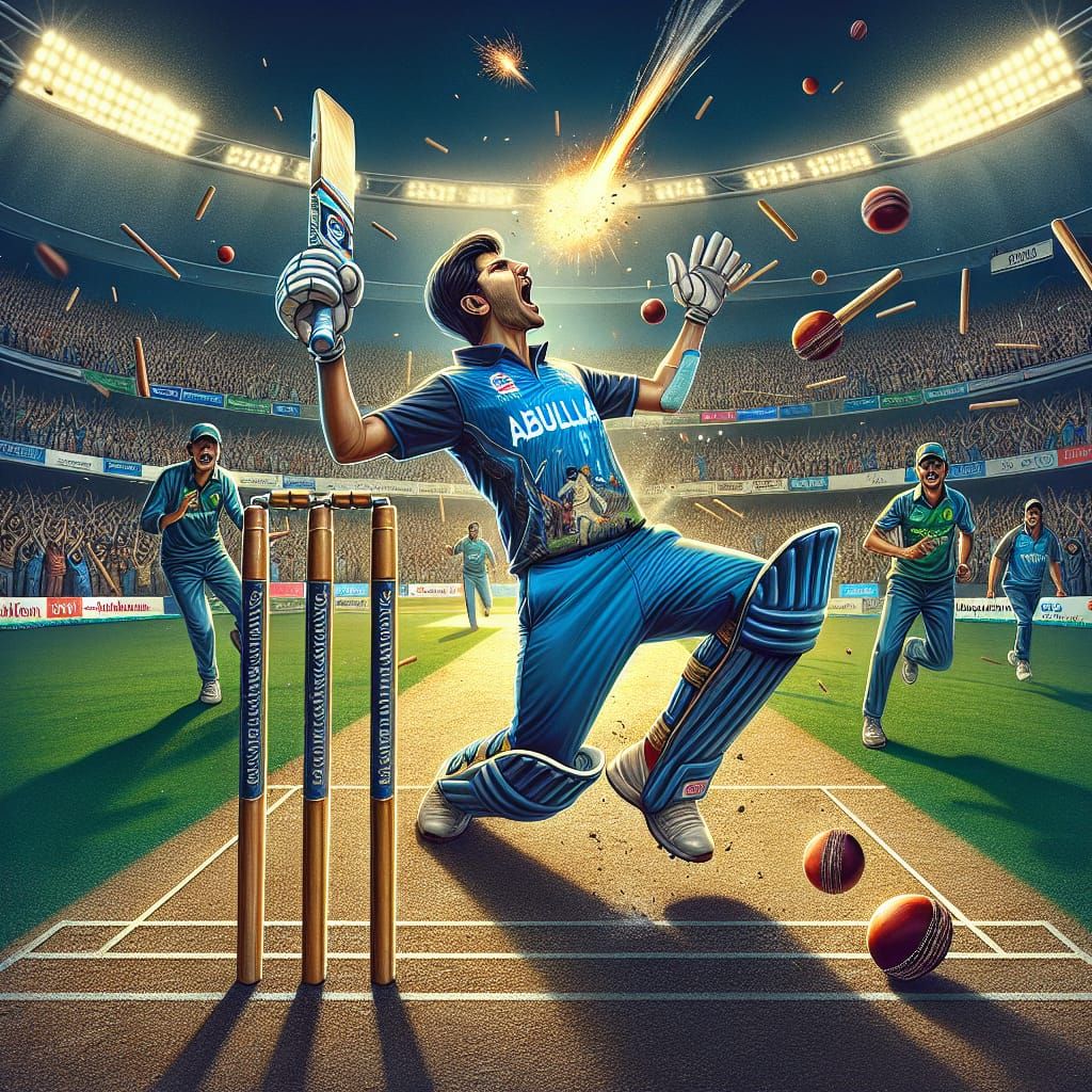 Dramatic Cricket Stadium Scene in Vibrant Light