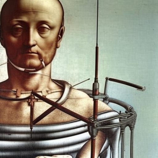 Broken Leg with External Fixation: Renaissance Oil Painting