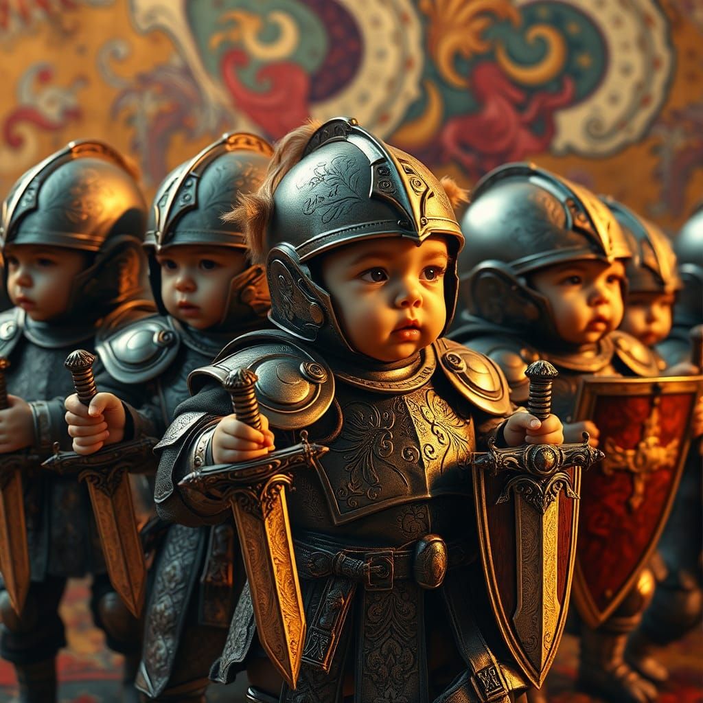 Infant Soldiers in Renaissance Tapestry Style