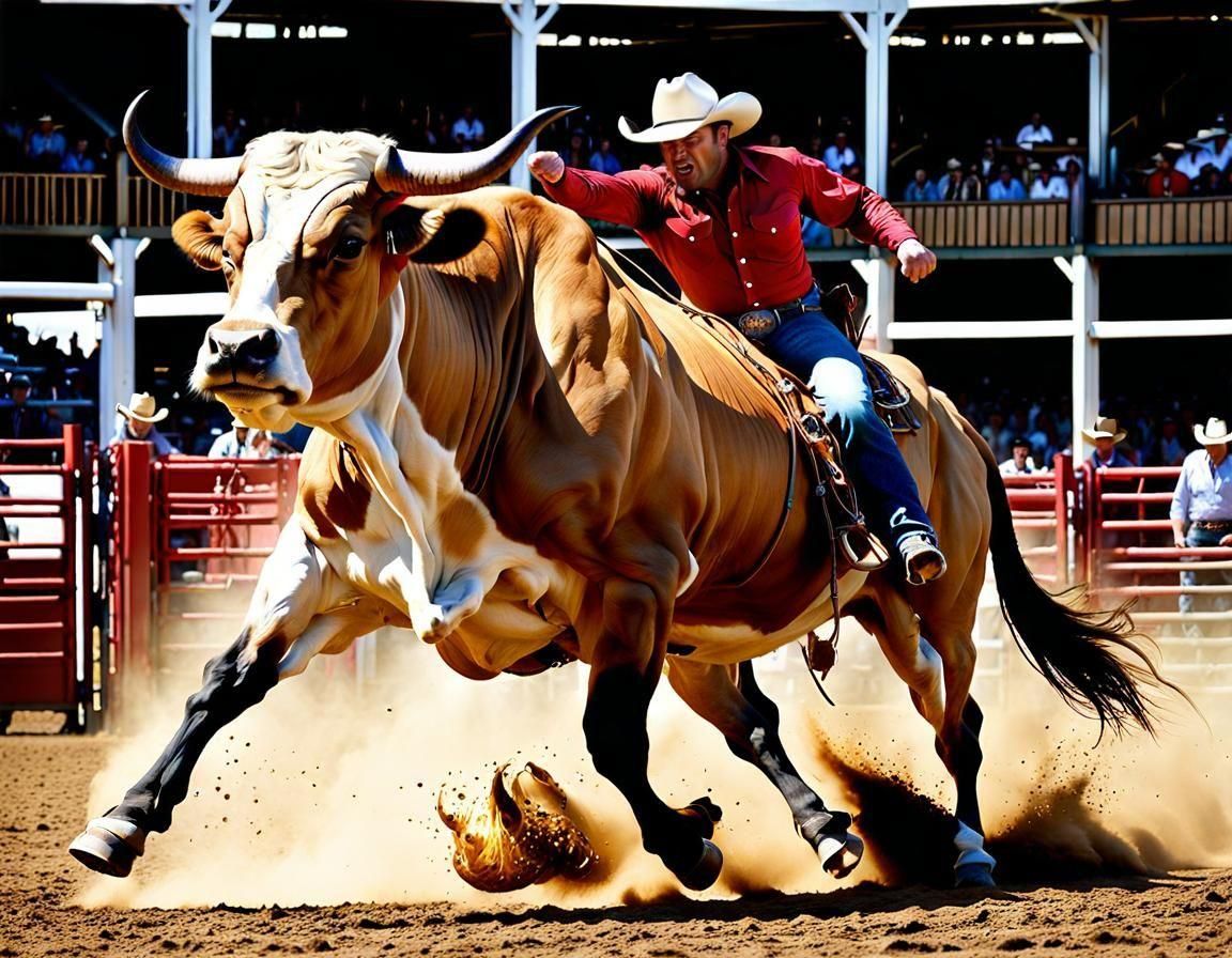 Angry Brahman Bull Rocks Rodeo Arena