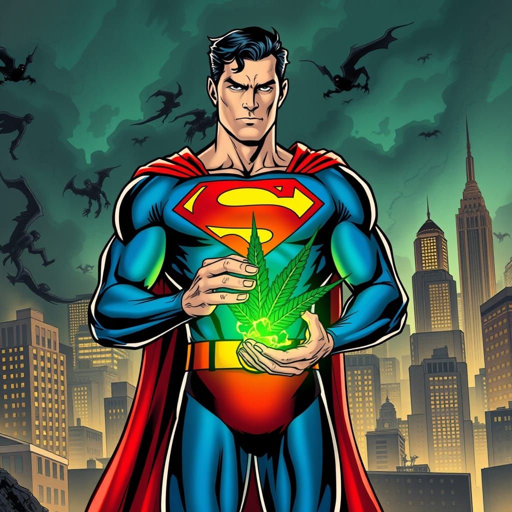 Superman with Kryptonite Weed, Comic Book Art