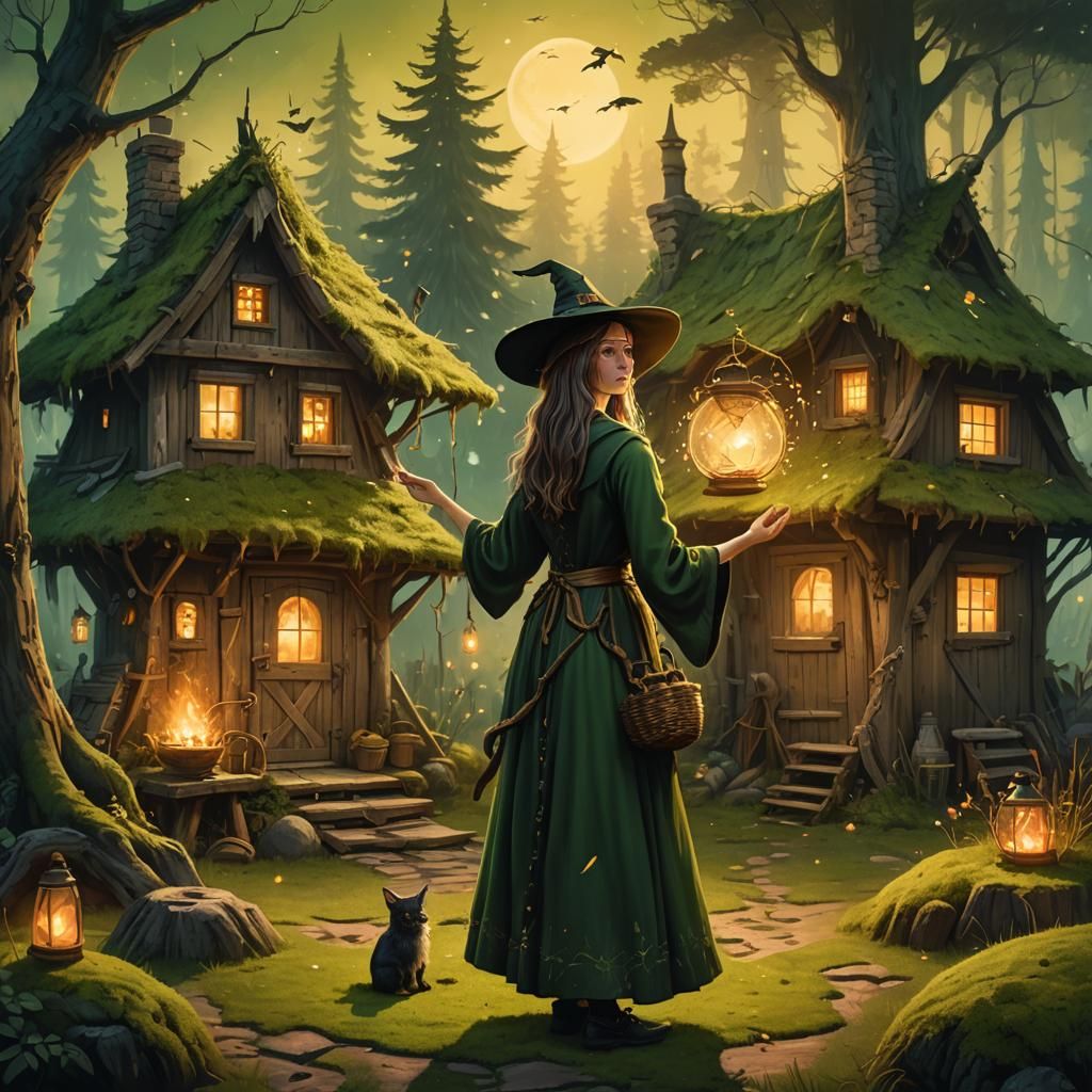 Young Witch Casting Spell: Magical Realism Illustration