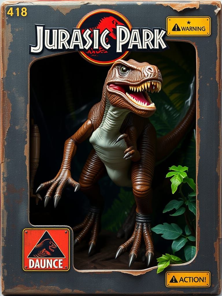 Fierce Velociraptor Action Figure in Weathered Jurassic Park...