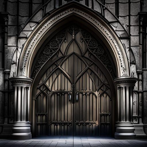 Creepy Gothic Cathedral Entrance at Night