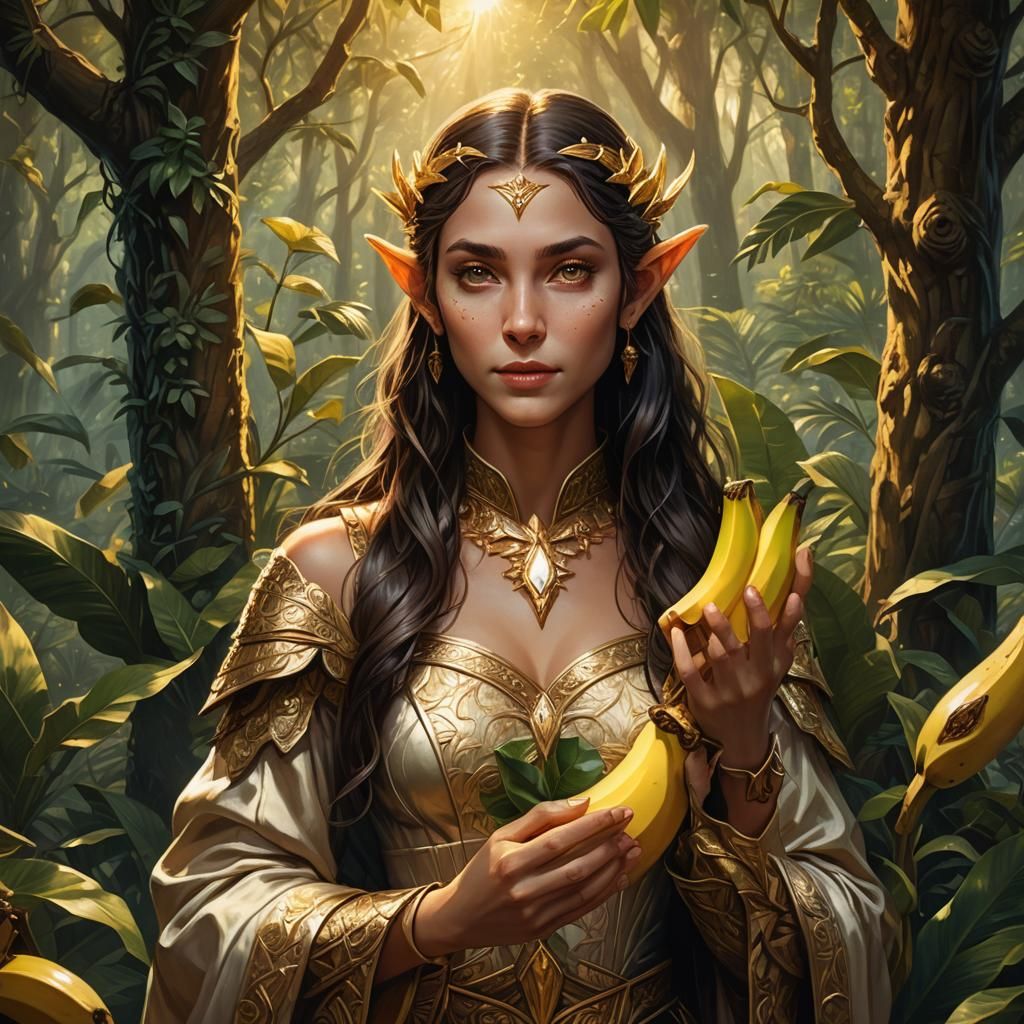 Fantasy Portrait: Elf Woman with Glowing Banana