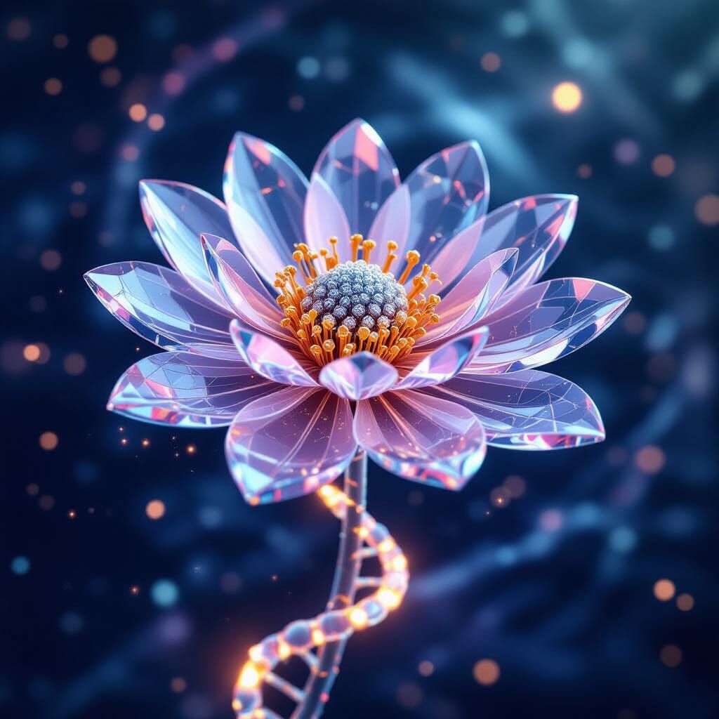 Crystalline Flower Under Microscope in Surreal Style