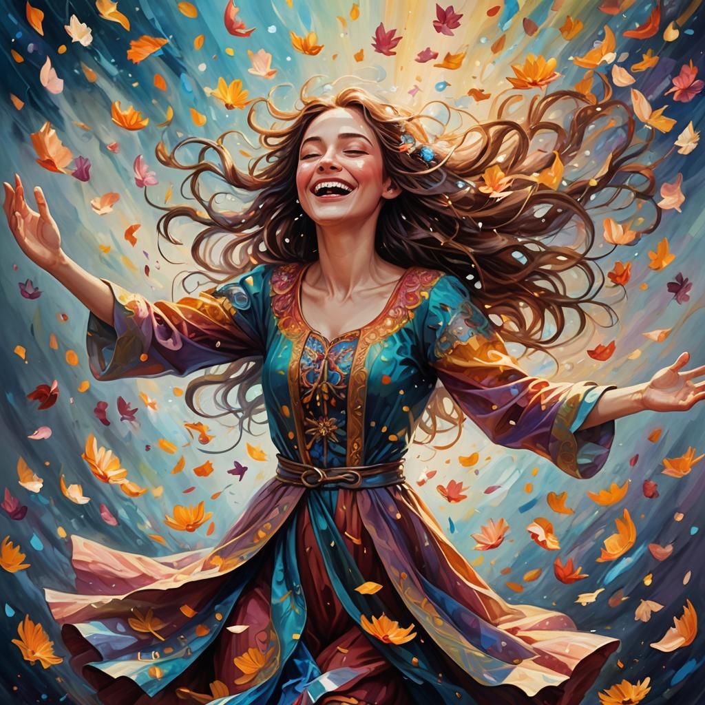 Girl Falling From Sky in Dreamy Art Nouveau Style