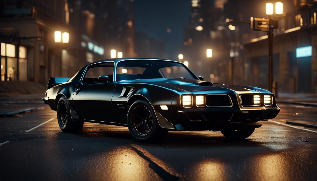 Matte Black 1977 Pontiac Firebird in Cinematic 3D