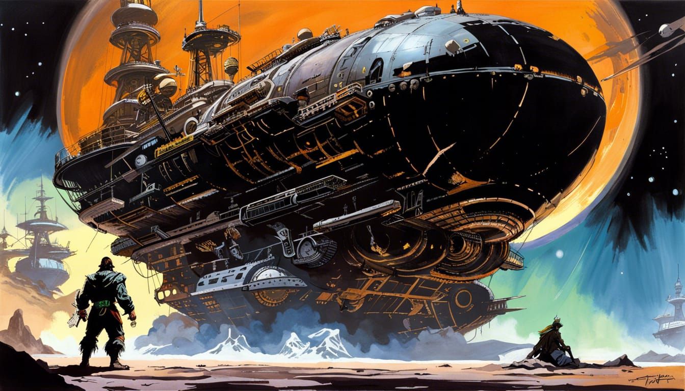 Space Pirate Among Gas Giants: Oil Painting