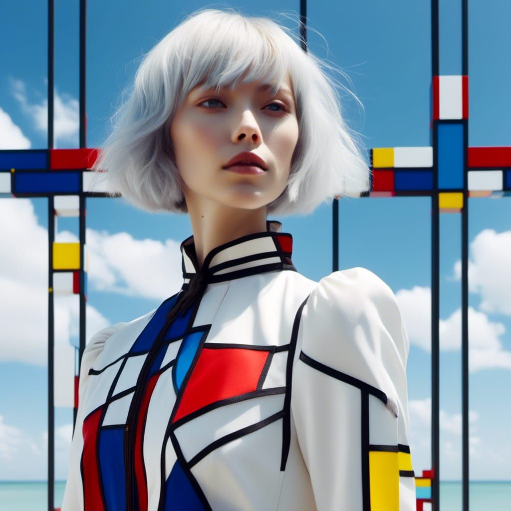 Ayanami Rei in Piet Mondrian Style Sky