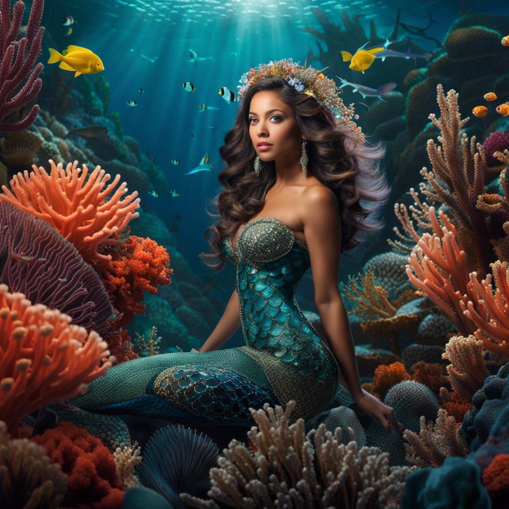 Hyperrealistic Mermaid in a Coral Reef