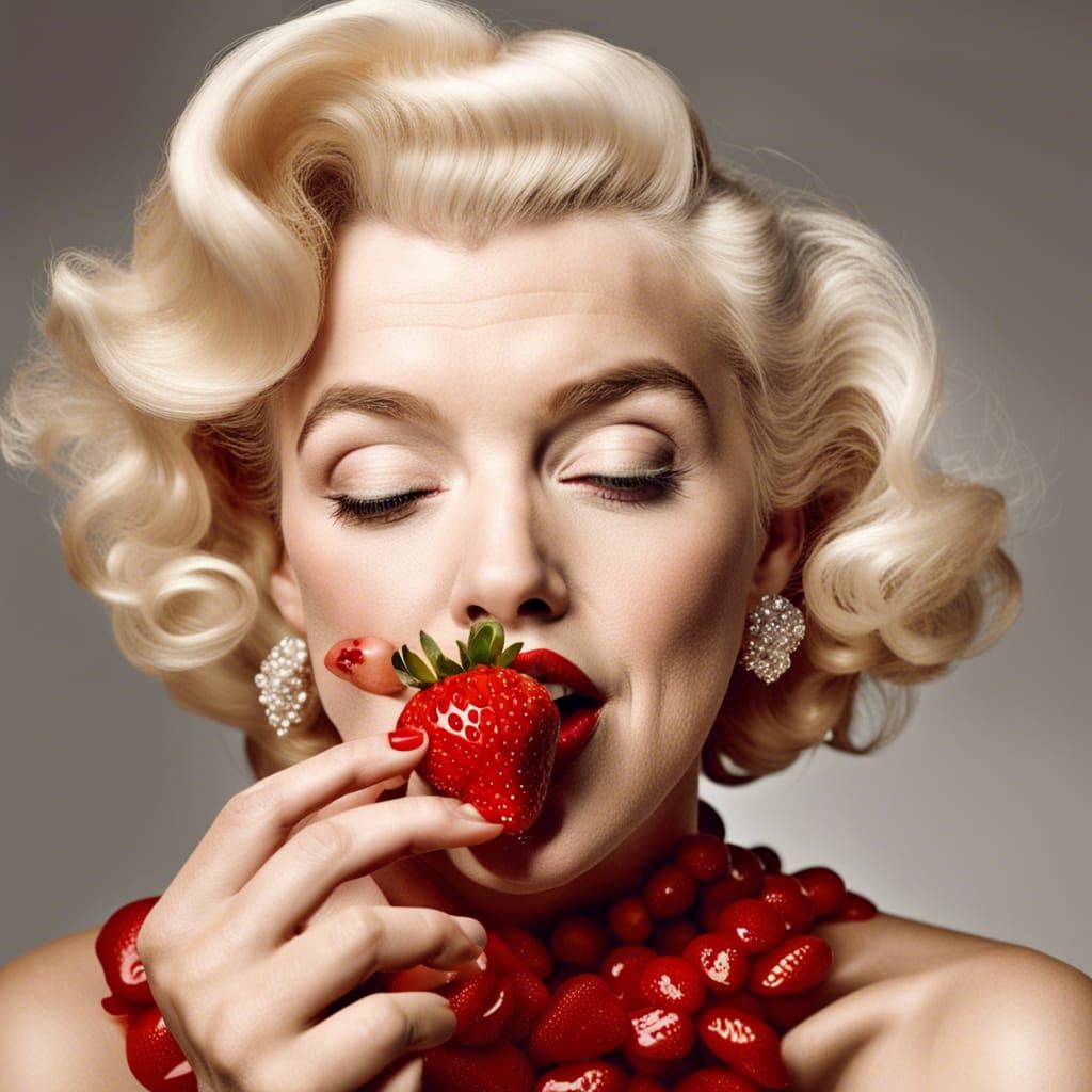 Marilyn Monroe Portrait with Strawberry, 1950s Style