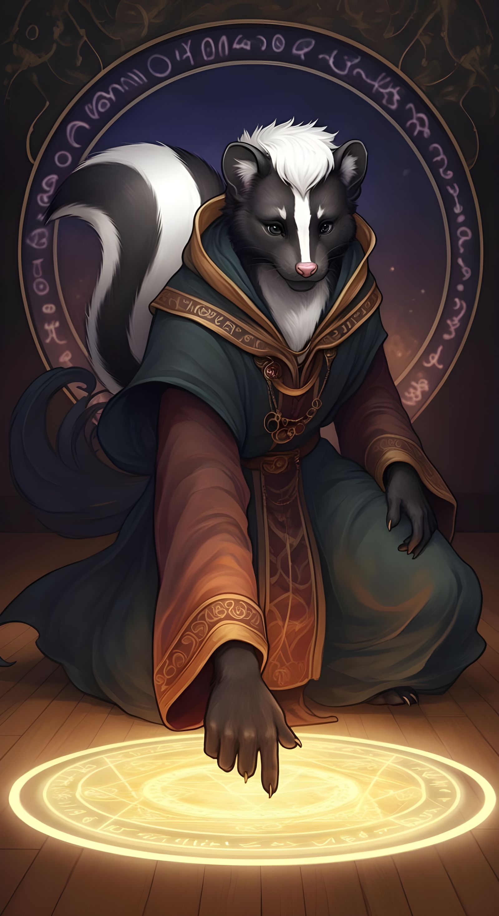 Anime Skunk Sorcerer in Art Nouveau Style