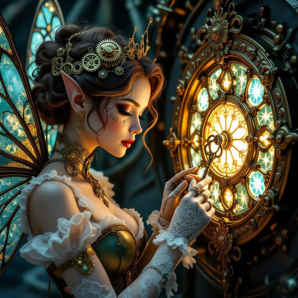 Steampunk Fairy Opens Mystical Lock in Digital Art Style