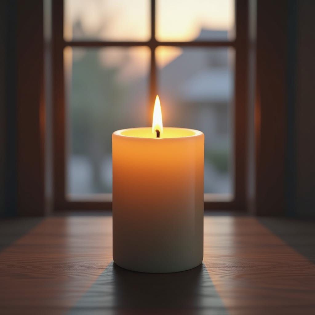 Elegant Candle Burning with Warm Glow in Dark Room