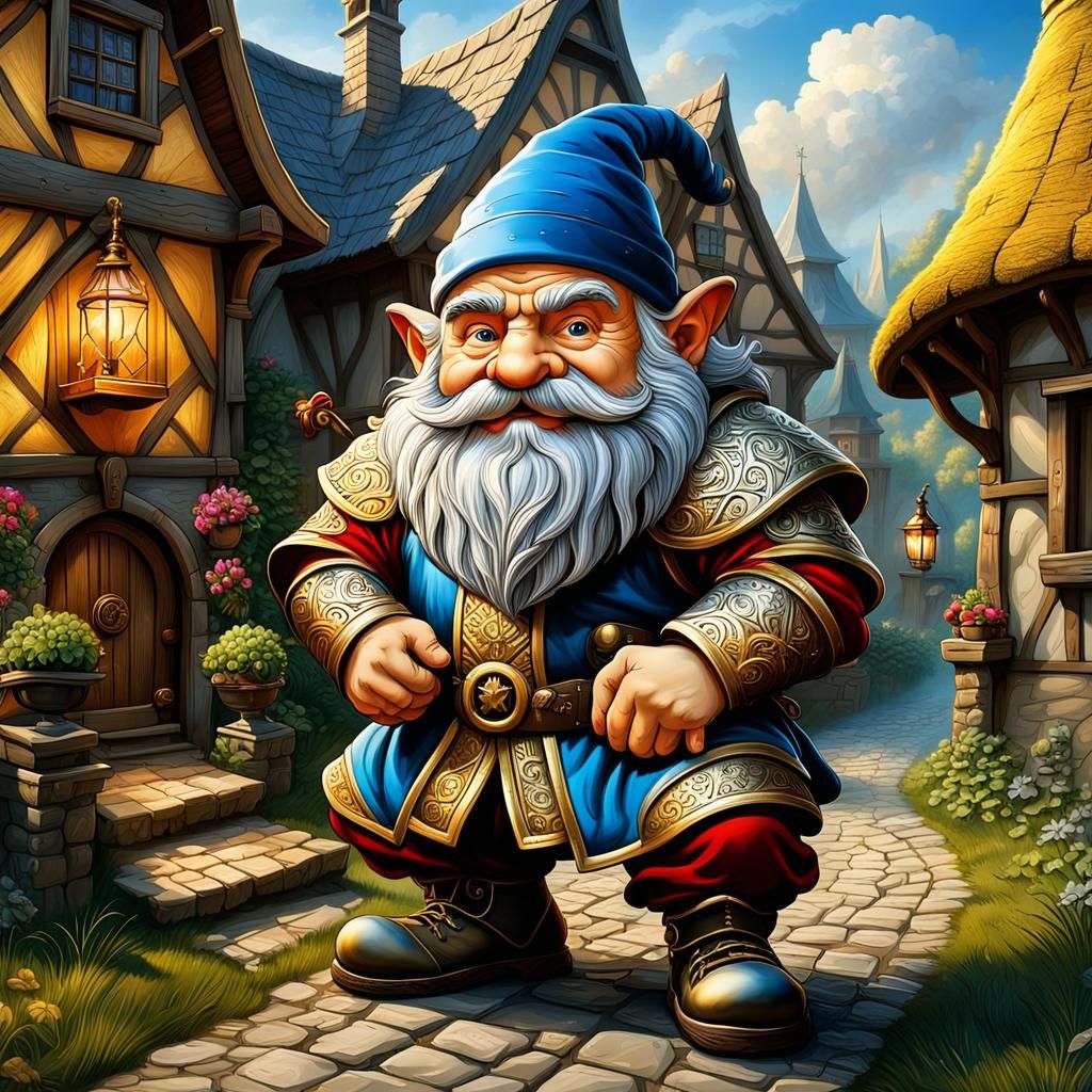 Renaissance Gnome Protecting Owner From Evil