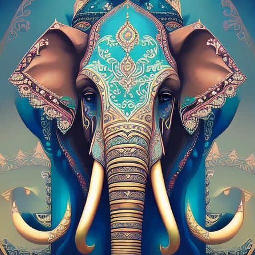 Ornate Blue Hindu Wedding Elephant Portrait