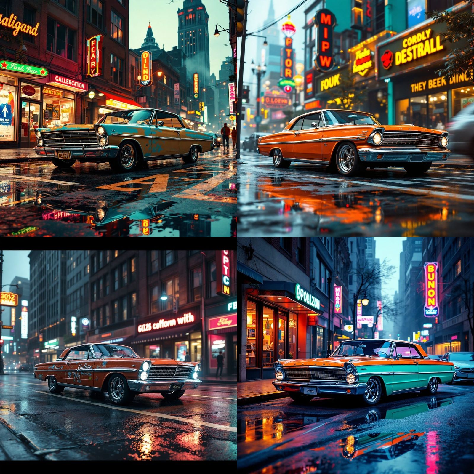 Vintage 1965 Ford Galaxie in Retro Downtown Scene