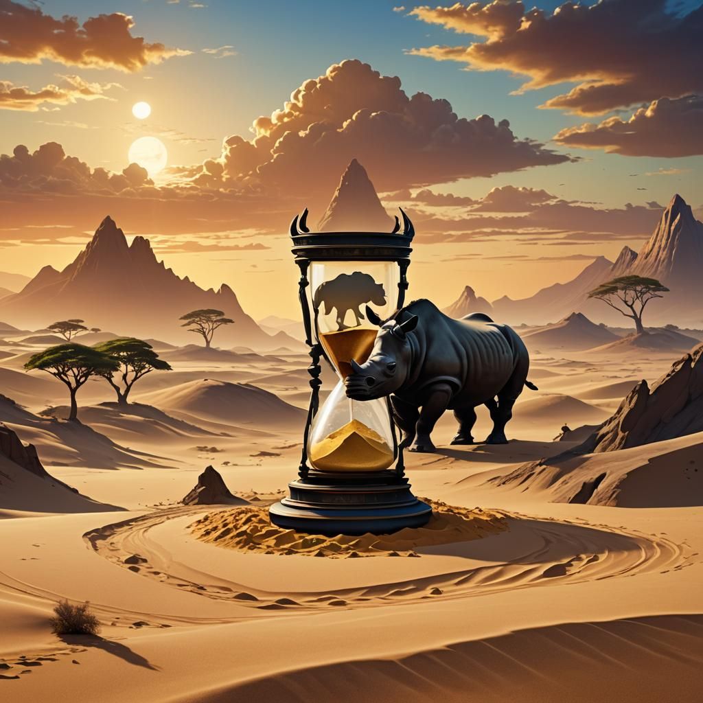African Rhino and Hourglass in 3D Digital Art