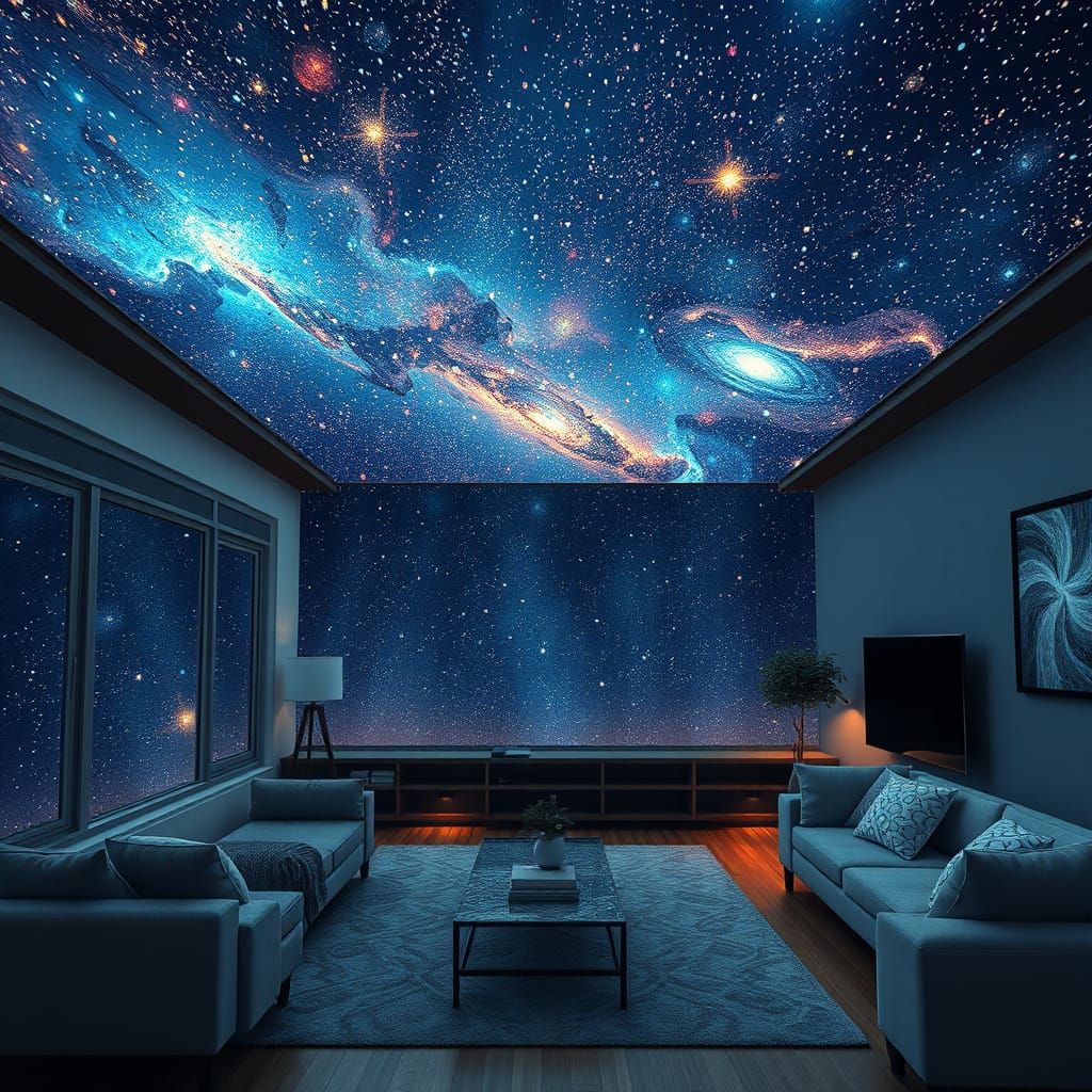 Galactic Livingroom Rooftop in Cosmic Mixed Media