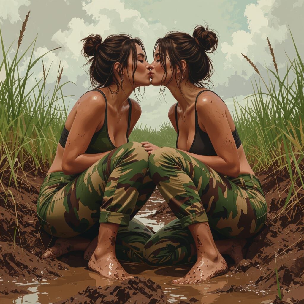 Passionate Kiss in Muddy Terrain, Digital Painting