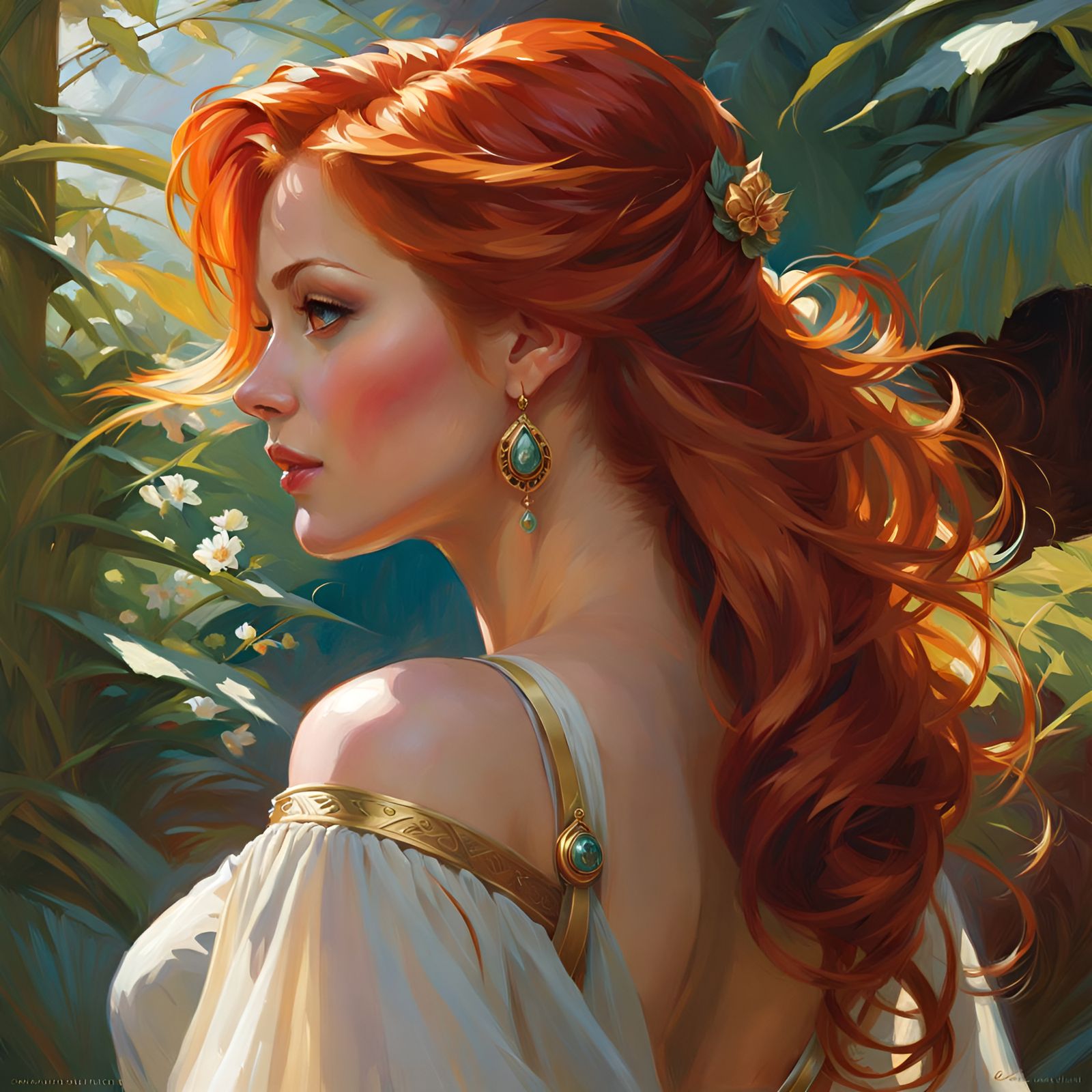 Gorgeous Redhead Woman in Fantasy Art Style