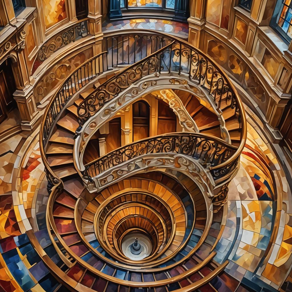 Ornate Multicoloured Spiral Staircase with Dynamic Lighting