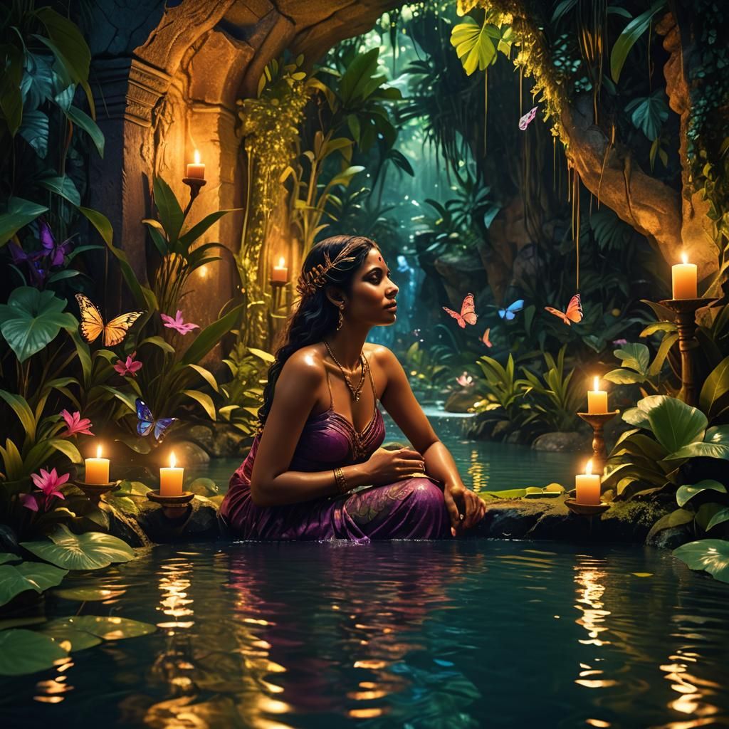 Candlelit Grotto: Indian Woman in Fantasy Art