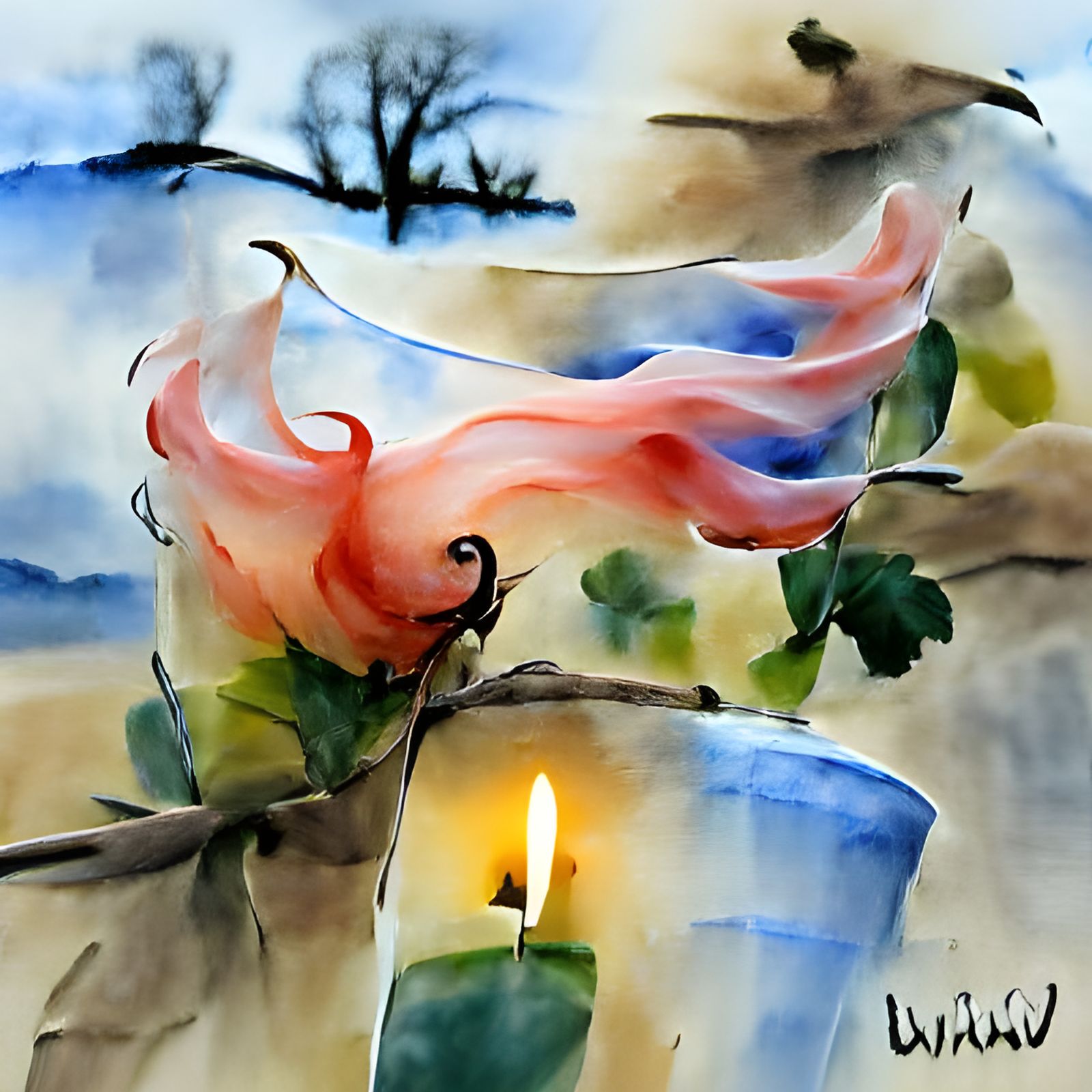 Single Candle Flame in the Dark