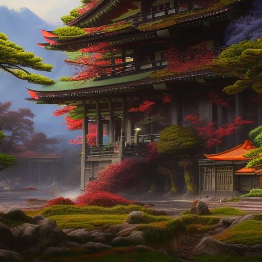 Fantastical Japan: Detailed Matte Painting in Deep Color