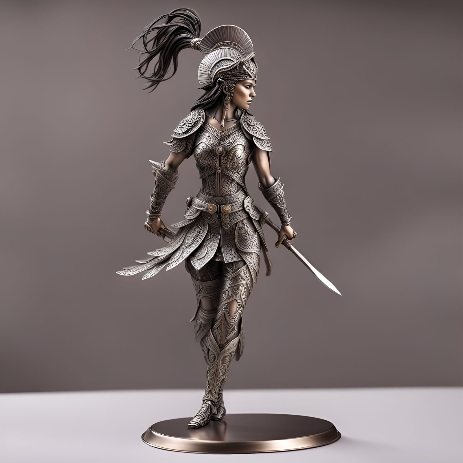 Detailed Metal Figurine of a Female Warrior