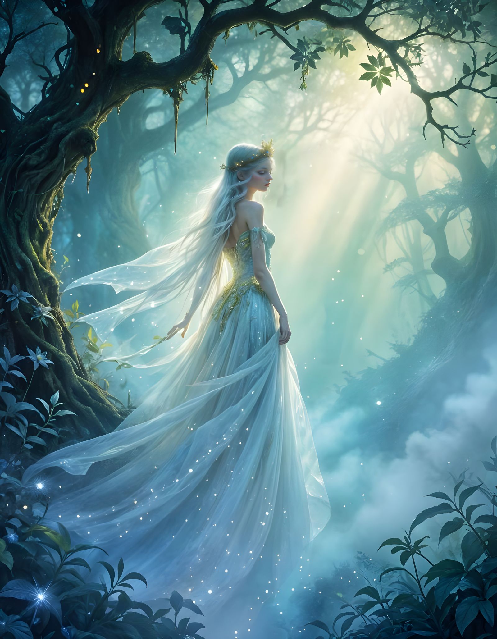 Fairy Queen Emerges from Mystical Forest