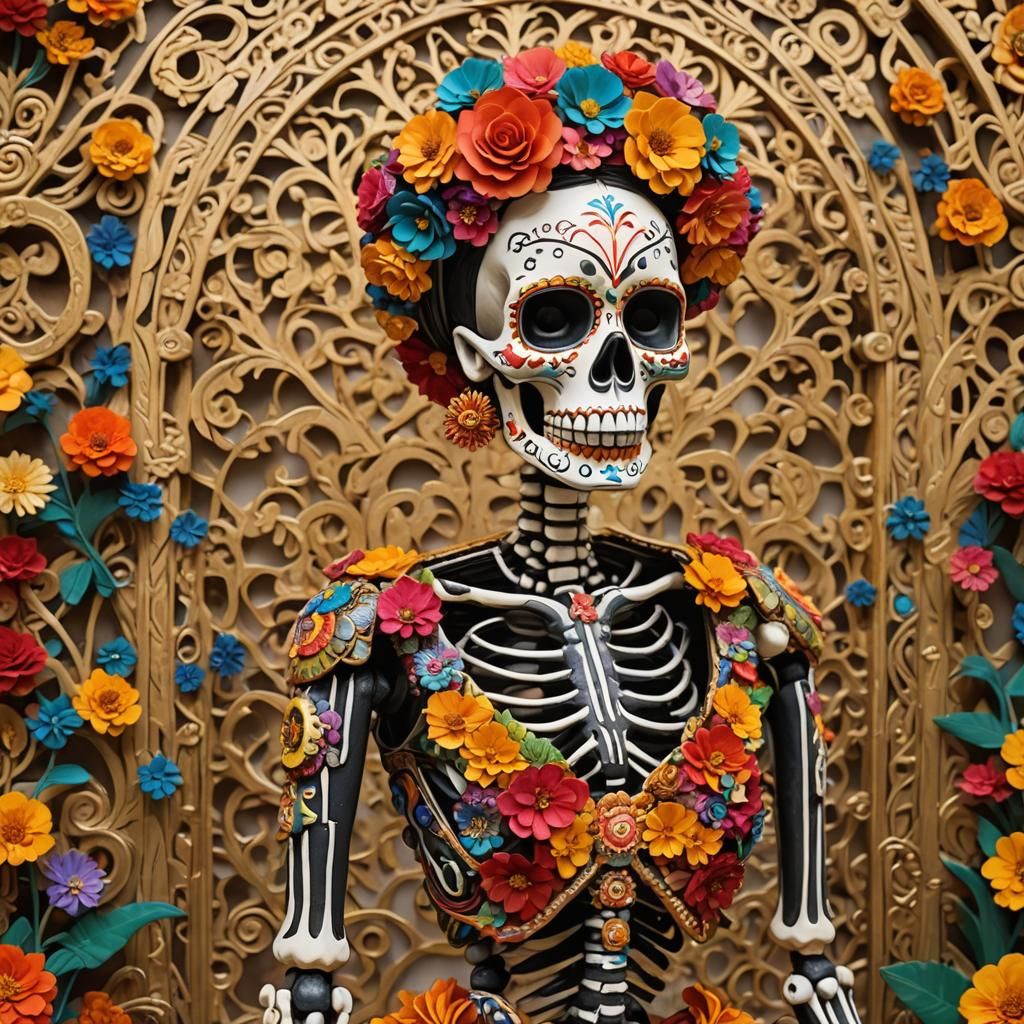 Dia de los Muertos Skeleton in Folk Art Style