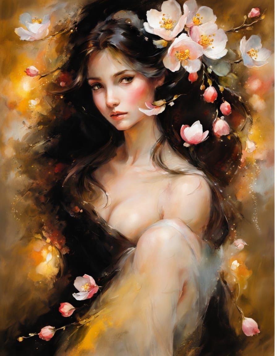 Enchanted Chaenomeles with Floating Petals