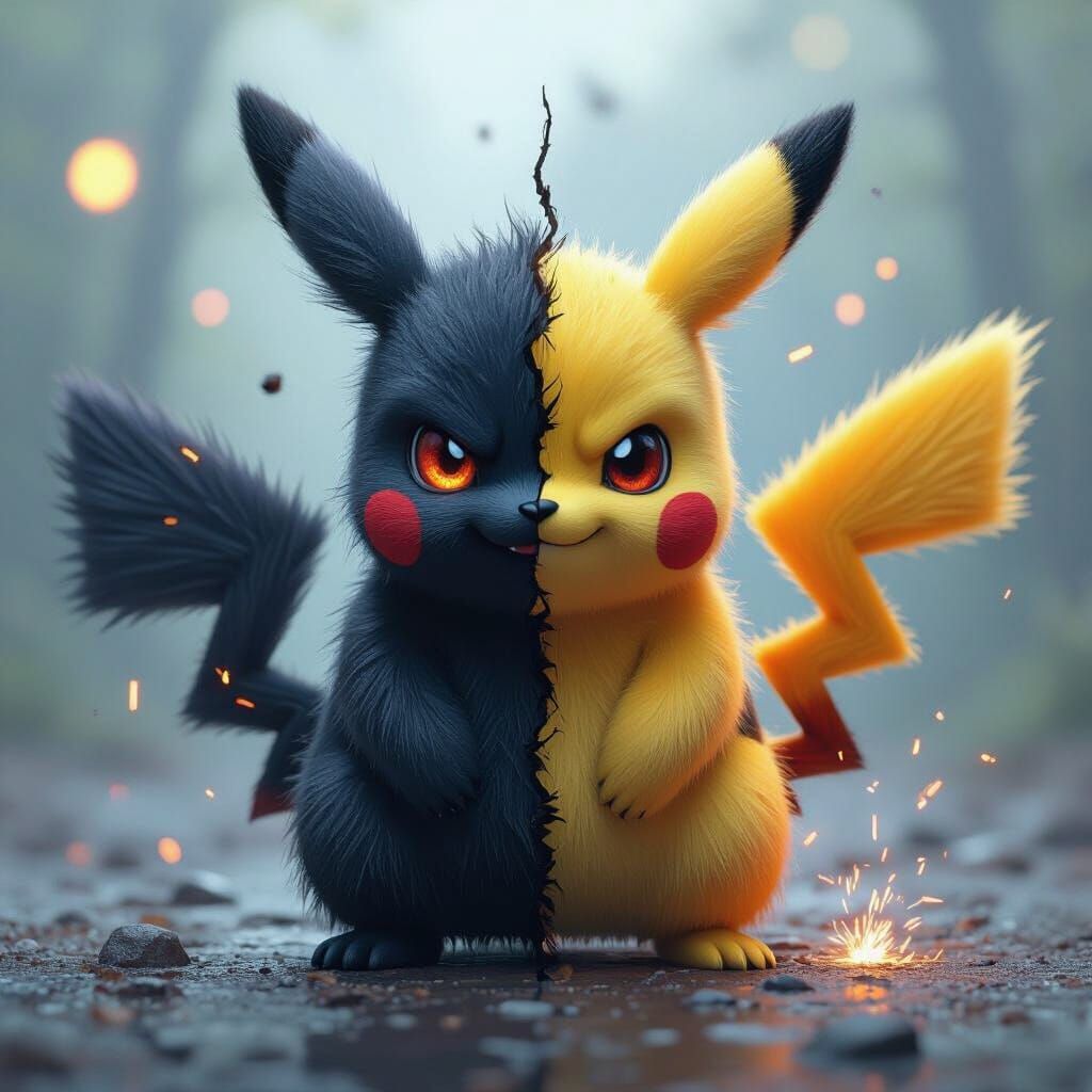 Pikachu Split: Dark Aggression Meets Playful Joy