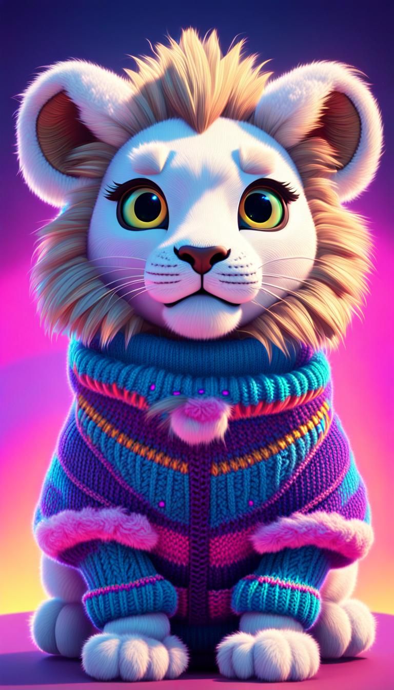Pixar Style Cybernetic Lion in Synthwave Steampunk