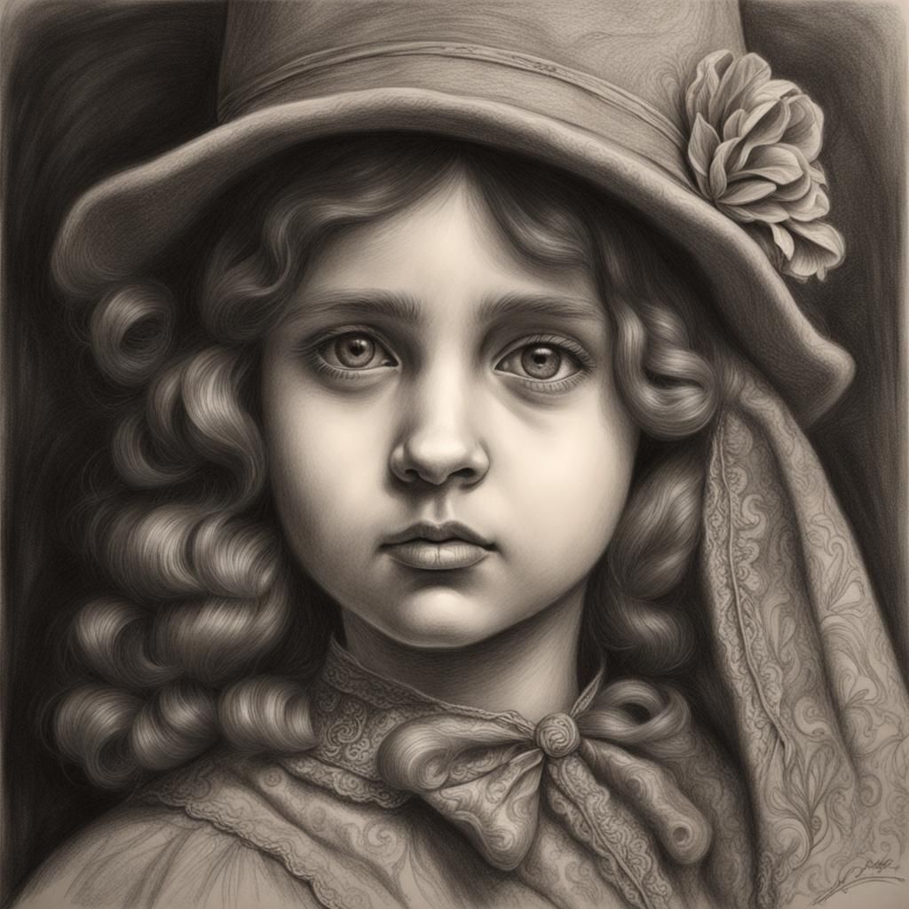Victorian Girl: Hyperdetailed Charcoal Drawing